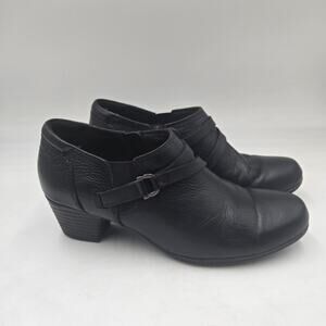 Clarks Collection Valerie 2 May Black Leather Ankle Boot Size 8.5 M Comfort Clog